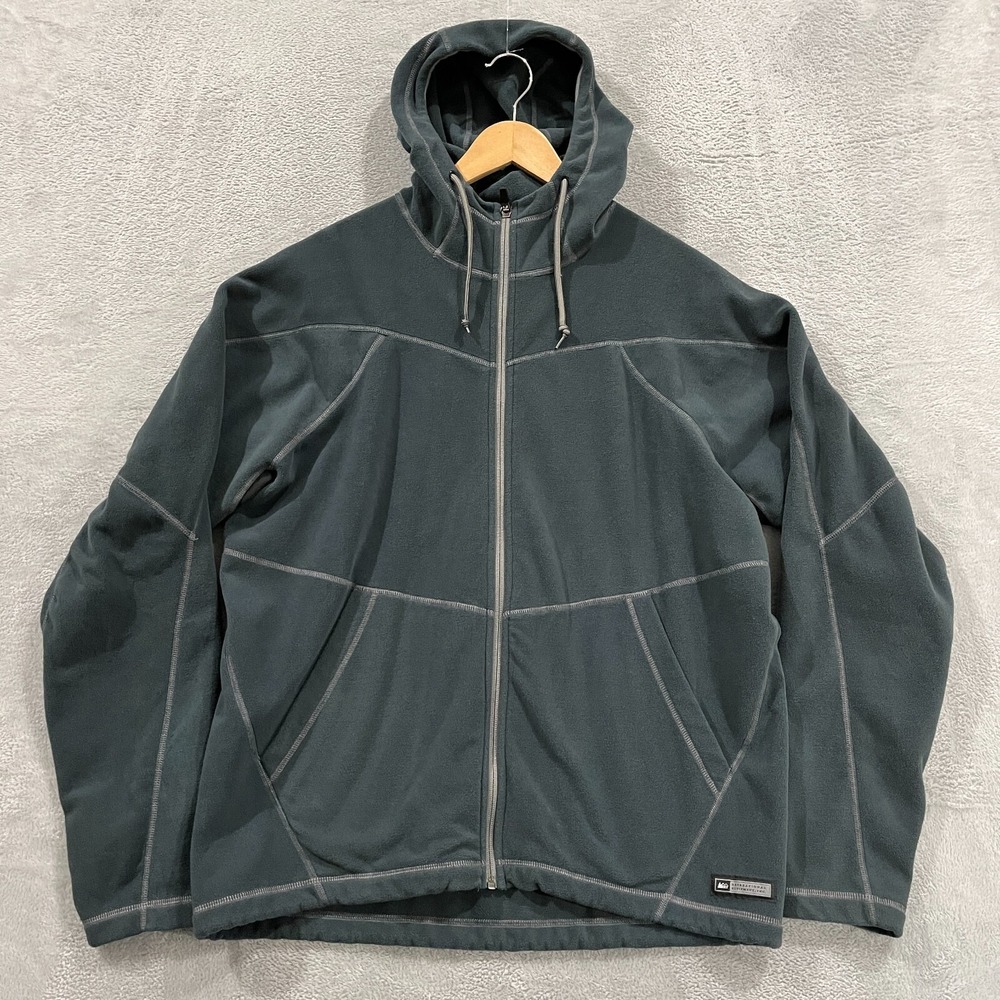 REI‎ Jacket Mens L Fleece Zip Up Hooded Outdoors Hiking Gorpcore Vintage